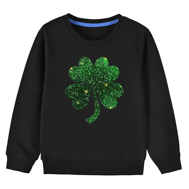 Posijego Chandails en Molleton pour Enfants de la Saint-Patrick Imprimé Trèfle Manches Longues Chandail pour Enfants