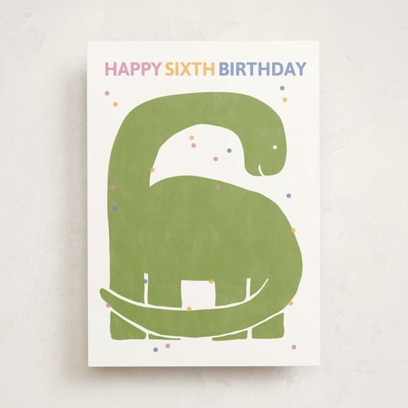 Happy Sixth Birthday Card with Cute Dinosaur Design – Colorful Celebratory Message – Perfect for Kids’ Birthdays, Includes Envelope, Blank Inside for Personal Touches