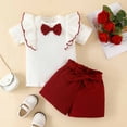 thumbnail image 4 of Children's Casual Girls' Short Sleeved Ruffled Bow Top With Lace Up Shorts Set Boys Clothes Sets Bowtie Boys Set with Bow Tie Toddler Wedding, 4 of 9