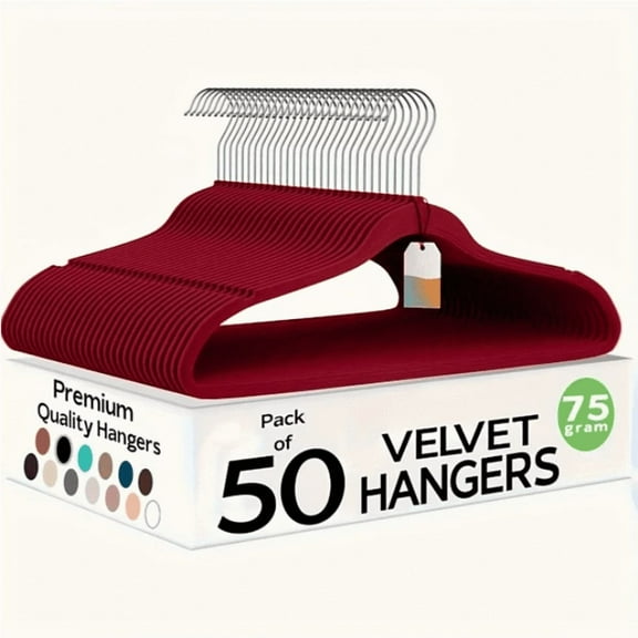 Velvet Non-Slip Clothes Hangers — 50-Pack, Slim Space-Saving Design for Closets