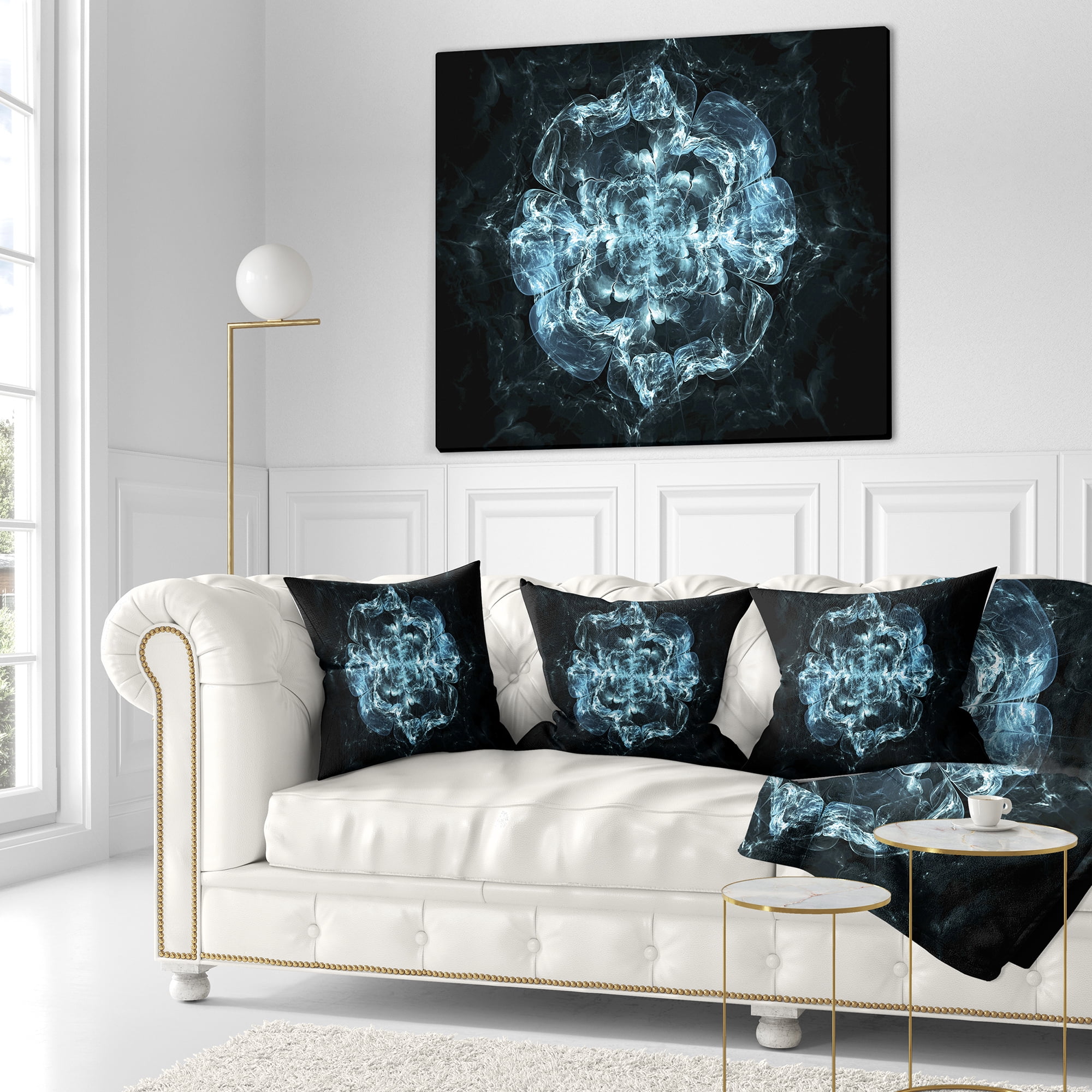 Designart Fractal Blue Flower Explosion - Floral Throw Pillow - 18x18
