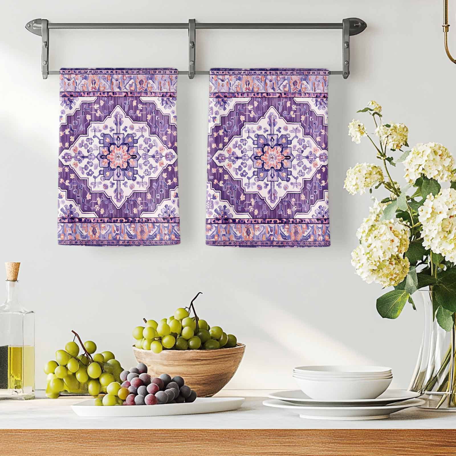 Dish Towels, Purple Bohemian Absorbent Kitchen Towels 2 PCS, Vintage Medieval Mural Microfiber Hand Towels Dish Cloths Tea Towels for Home&nbsp;Bathroom Cleaning Drying,18X28-Inch,