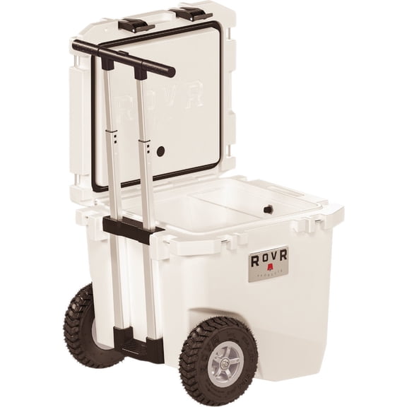 RovR RollR 45 Rolling Cooler - All-Terrain Wheeled, Collapsible Bin - 45 Qt, White