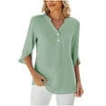 thumbnail image 2 of WREESH Women's 3/4 Sleeve Tunic Blouse Dressy Casual V-Neck Top with Solid Color Green, 2 of 5