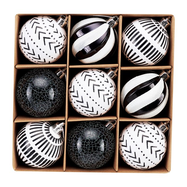 Adornos navideños, decoración de Hannah, 9 quilates, negro y blanco