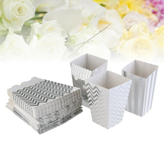 SKISUNO 36Pcs Assorted Color Popcorn Carton Set with Dot Strip and Wave Patterns for Party Storage Use