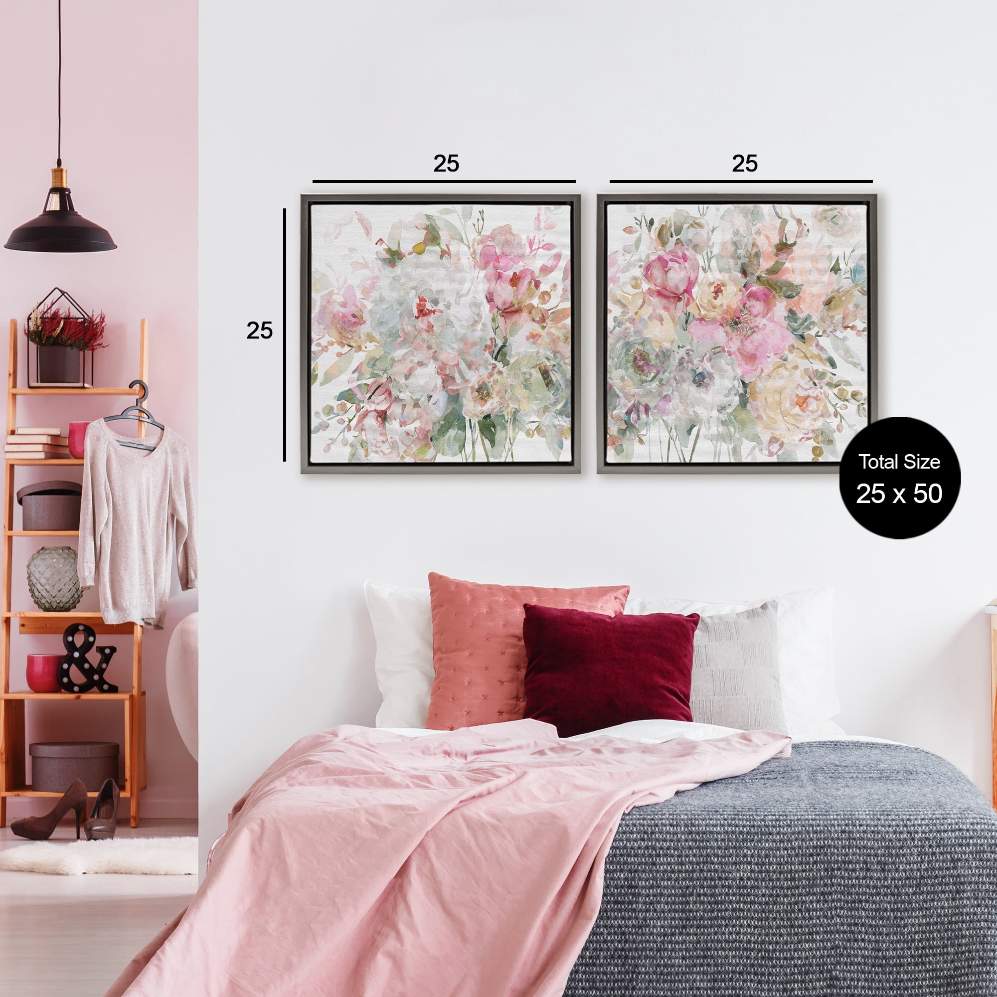 Stupell Industries Romantic Blush Botanicals 2 Piece Gray Framed Floater Canvas Set, design by Carol Robinson