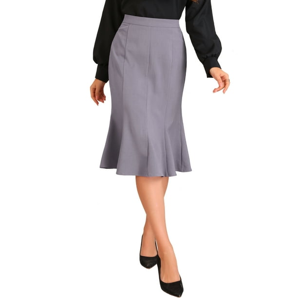 Falda lápiz con dobladillo rizado Inspire Chic para mujer, de cintura alta, elegante y casual, falda midi XS color púrpura claro