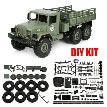 WPL B-16 1:16 2.4G 6WD Off-Road RC Military Truck Rock Crawler DIY Kit Toy Gift 16.14x5.31x6.30 Inch (Color: Green