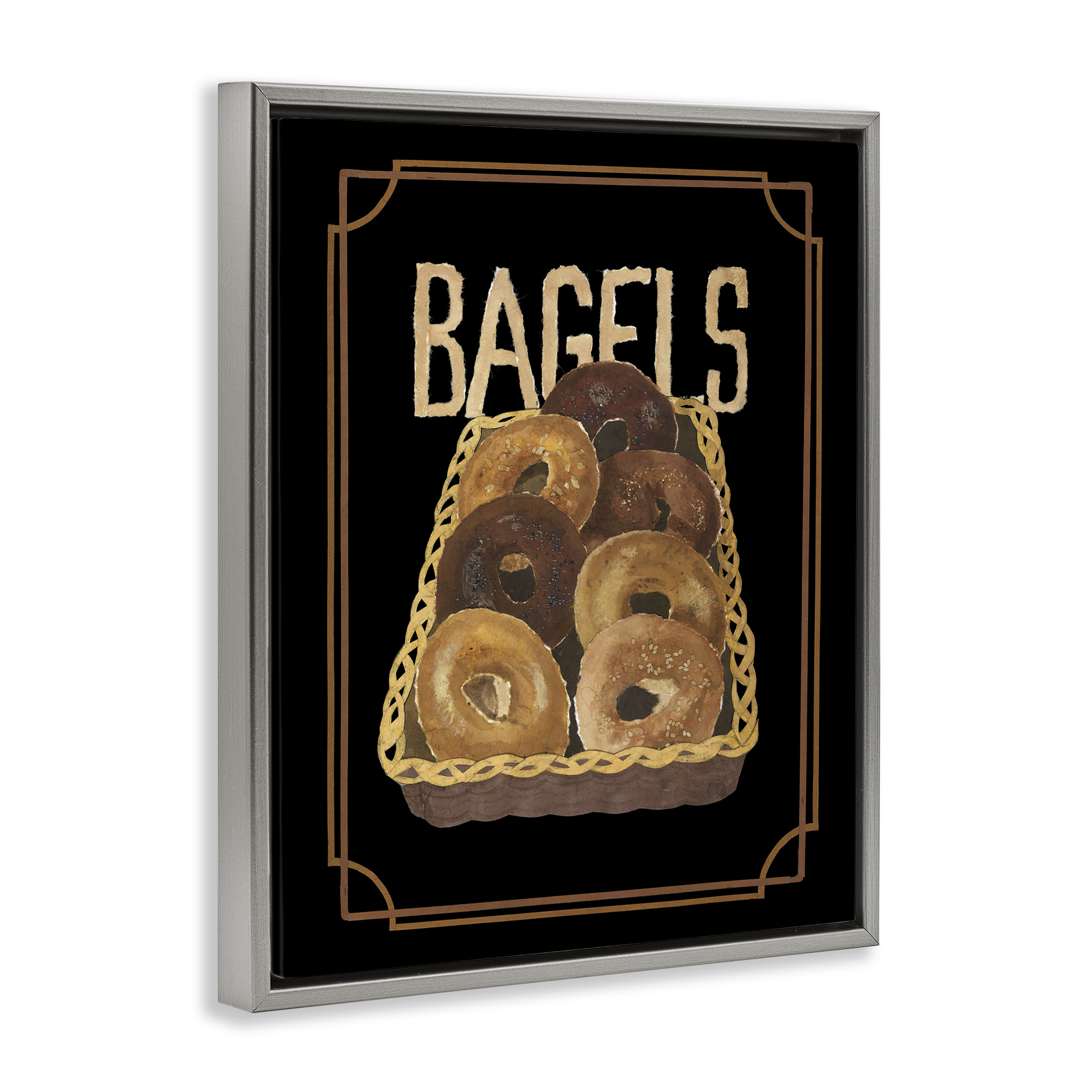 Stupell Industries Basket Of Bagels Food & Beverage Painting Gray Floater Framed Art Print Wall Art, 25 x 31