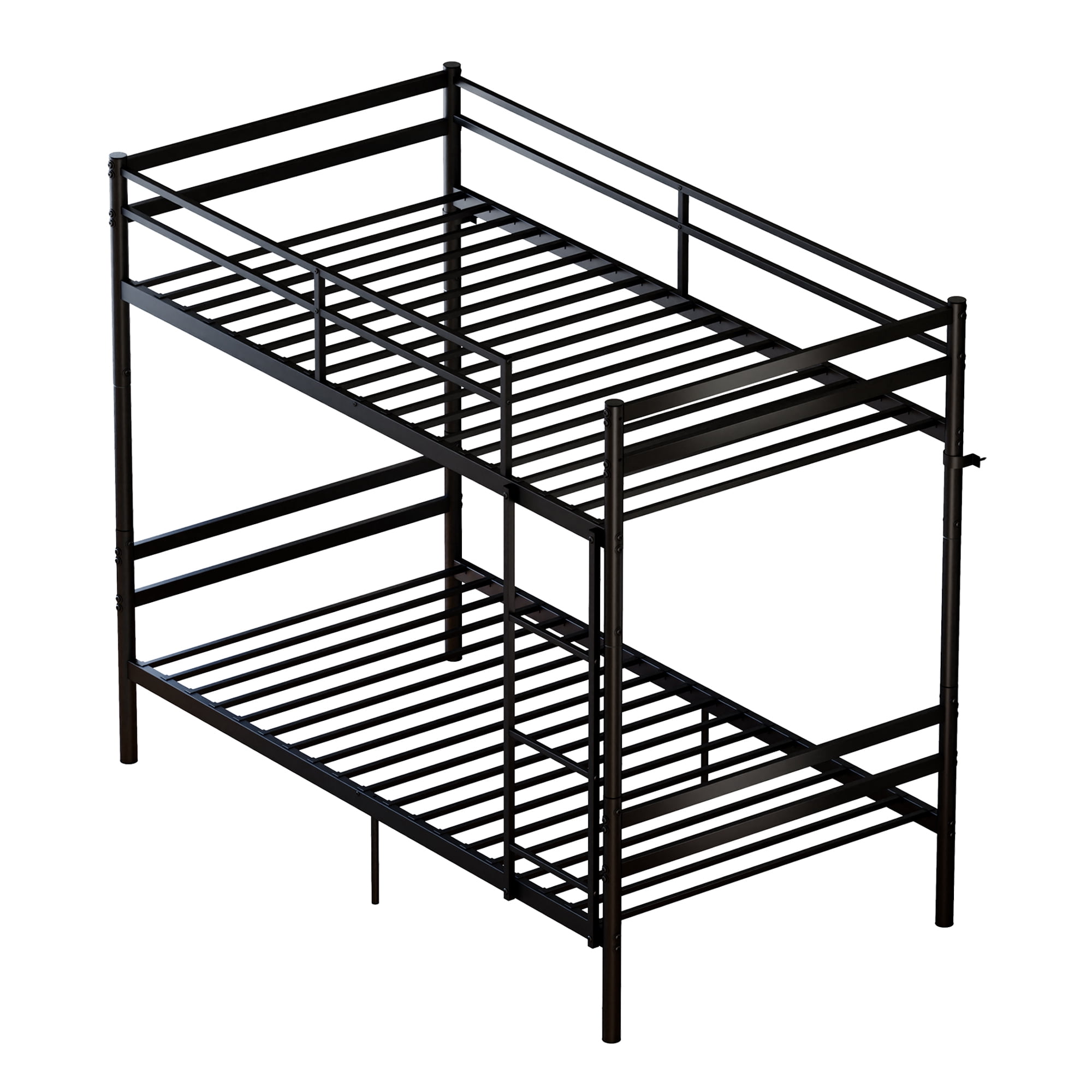 Leumius Metal Bunk Bed Twin Over Twin,Heavy Duty Bed Frame with Safety Guard Rails and Space-Saving Design,Steel Bed for School, Bedroom,Black