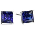 thumbnail image 2 of 10k White Gold Plated 4 Ct Square Cut Created Blue Sapphire Stud Earrings, 2 of 2
