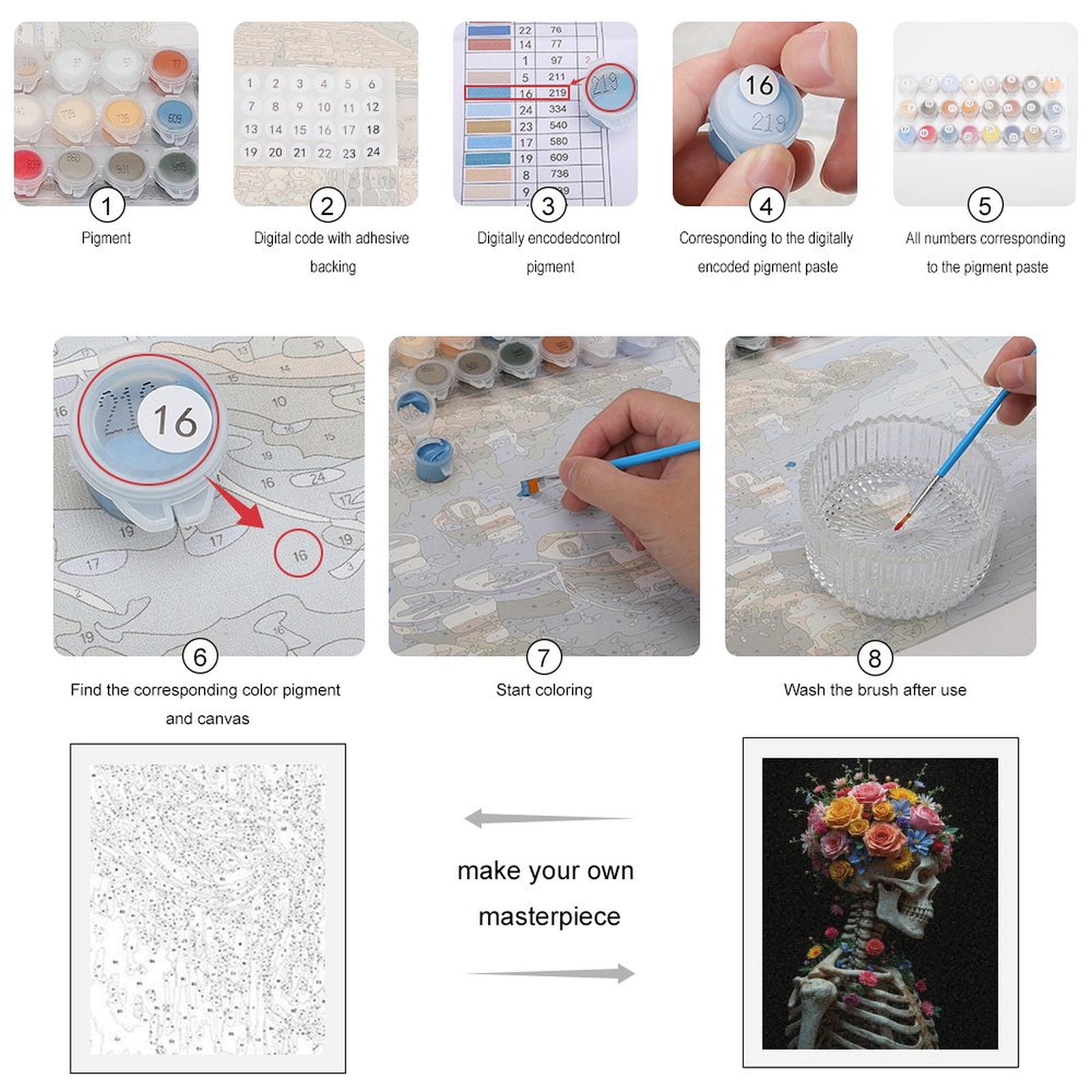Paint By Numbers Kit for Adults Beginner - DIY Skeleton Flower Crown Art Flowers Canvas Painting Kits for Adults, Frameless Paint By Number for Adults for Home Wall Decor 16x20 Inch