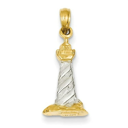 14K Yellow Gold and Rhodium 3-D Cape Hatteras Lighthouse Pendant