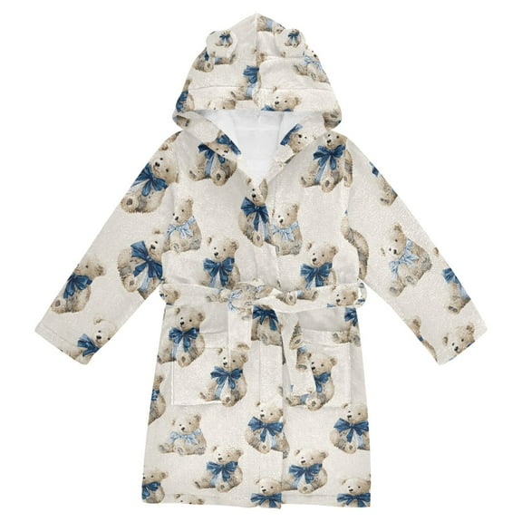 FORMRS Niños Bathrobe Unisex Hooded Robe Soft Plush Pajamas Sleepwear, Size 2-3T, Beige Bears Pattern