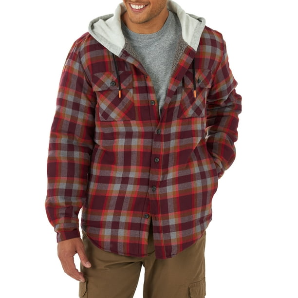 Wrangler Men's Sherpa Lined Flannel with Knit Hoodie 