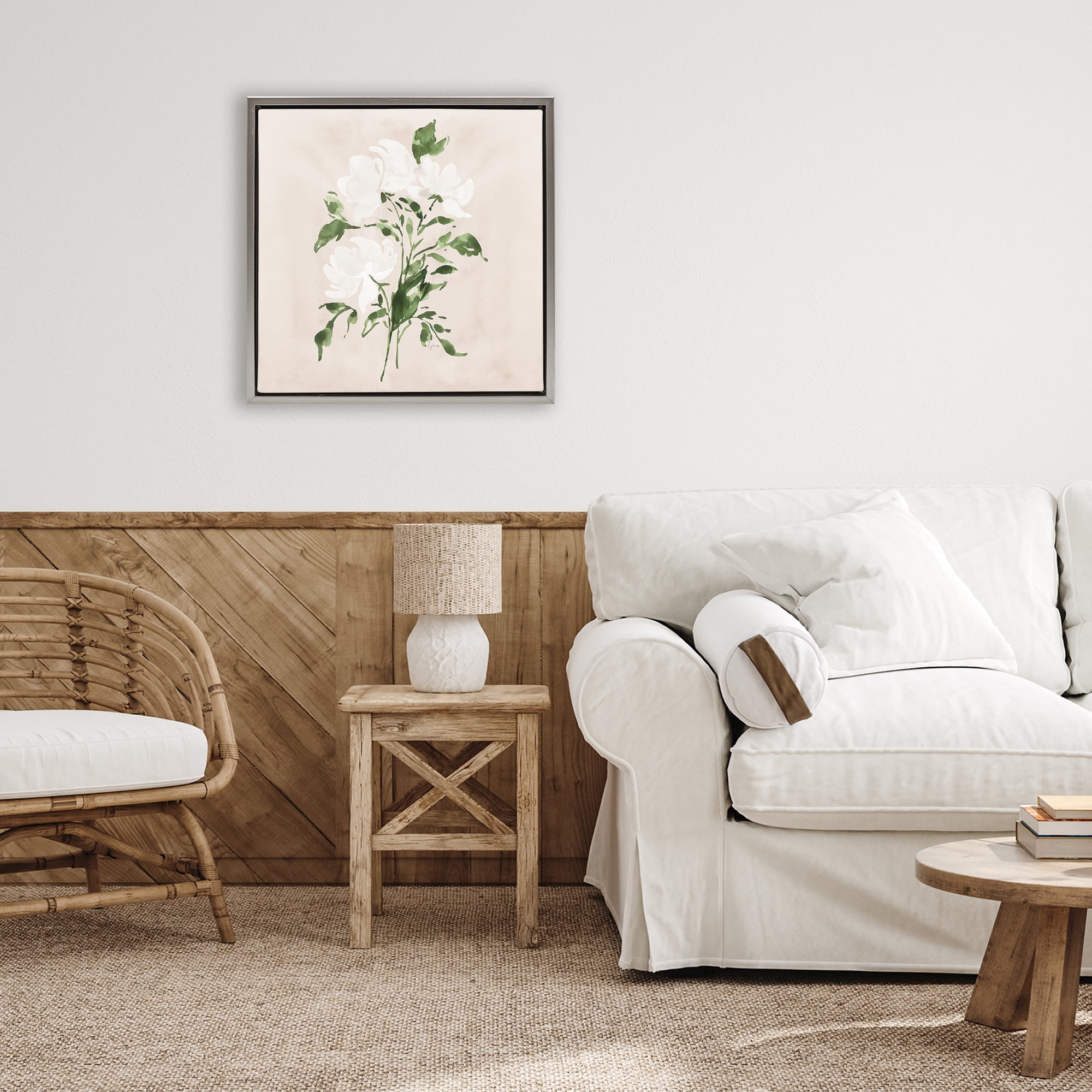 Stupell Industries White On Tan Blossom Gray Framed Floater Canvas Wall Art, design by Lucille Price