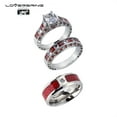 thumbnail image 5 of Couples Rings Wedding Ring Sets 10kt White Gold Plated Red Ruby Cz Titanium band 3pc, 5 of 6