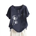 thumbnail image 2 of CHOK Hauts en Solde pour Femmes Boutons Col Rond Manches Courtes Imprimé Floral Boutons Coton Lin Vintage, 2 of 5