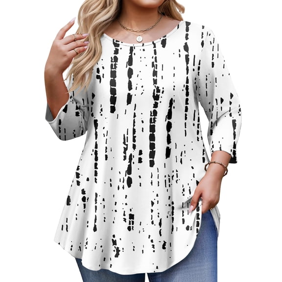 AzureSilk Plus Size Tops for Womens 3/4 Sleeve Tunic Tops Casual Loose Fit Swing Fall Winter T Shirts Blouse Basic Shirts Women's Plus Size, Sizes L-5XL