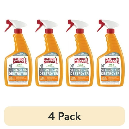 (4 pack) Nature’s Miracle Oxy Formula Set-In Stain Destroyer for Dogs, Orange Scent, 24 oz