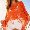 thumbnail image 5 of Karymi Going Out Tops Boho Beach Crochet Hollow Out 3/4 Bell Sleeve Cover Up Top, Scalloped Neck Tassel Fringe Knit Shrug, Sheer Crochet Pullover Cardigan Short Sleeve Shirts for Women, 5 of 6