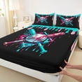 thumbnail image 4 of Castle Fairy Baseball Ice Cream Bed Sheets 4-Piece, Sport Splash Full Size Sheets, Pink Teal Black,1 Fitted Sheet, 1 Flat Sheet and 2 Pillowcases, 4 of 6