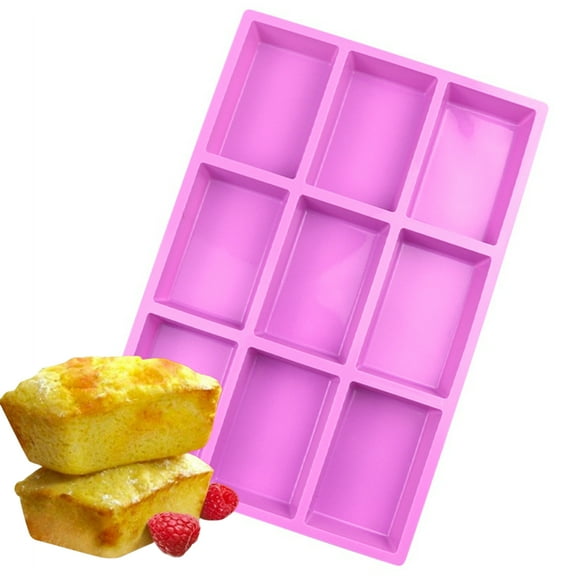 Bxaolu 1Pack 9 Cavity Medium Narrow Silicone Rectangle Molds, Protein Bars Mold, Energy Bars Maker for Caramel Bread Loaf Muffin Brownie Cornbread Cheesecake Pudding Soap Butter Mould, Purple