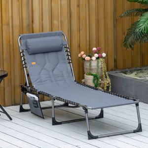 Outsunny Padded Folding Chaise Lounge, Gray Reclining Chair