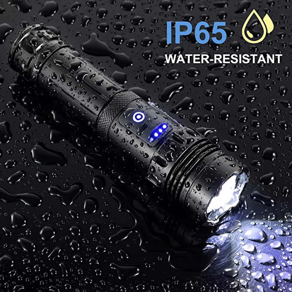 90000 Lumens Powerful Flashlight, Rechargeable Waterproof Searchlight Super Bright Handheld Led Flashlight with USB Zoom Torch for Emergency Hiking Hunting Camping