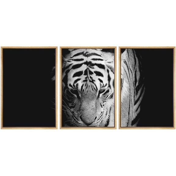 wall26 Framed Canvas Print Wall Art Set Black & White African Tiger Portrait Animals Wildlife Photography Realism Rustic Scenic Relax/Calm Nature for Living Room, Bedroom, Office - 16"x24&qu