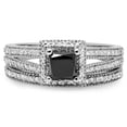 thumbnail image 3 of 1.35 Carat (ctw) 18K White Gold Princess Cut Black & Round White Diamond Ladies Split Shank Halo Style Bridal Engagement, 3 of 10