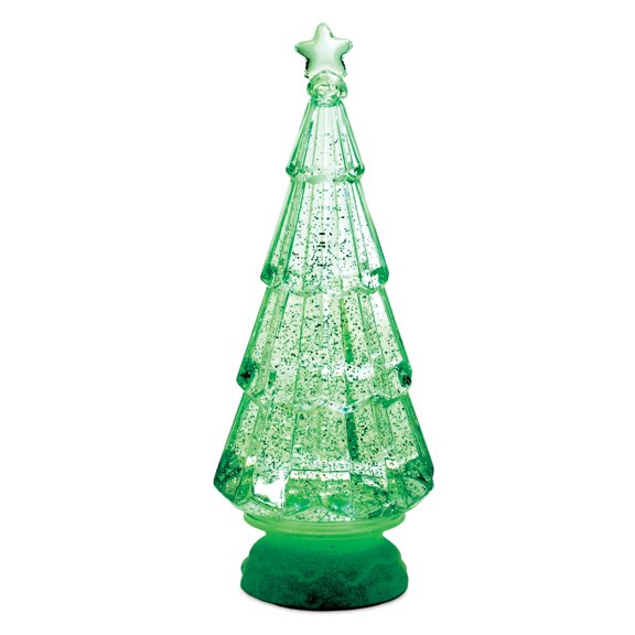 Melrose LED Lighted Glittered Christmas Tree Decoration - 12" - Green Lights