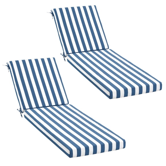 HOMREST 73.2x22.8x3.94 inches Lounge Chair Cushion Set of 2,Outdoor Chaise Lounge Cushion with Splash Fade Tear Resistant Fabric,Blue Stripes
