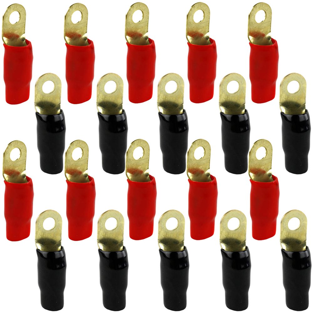 Bullz Audio Ring Terminals 1/0 Gauge 5/16" Hole Gold Plated Red Black
