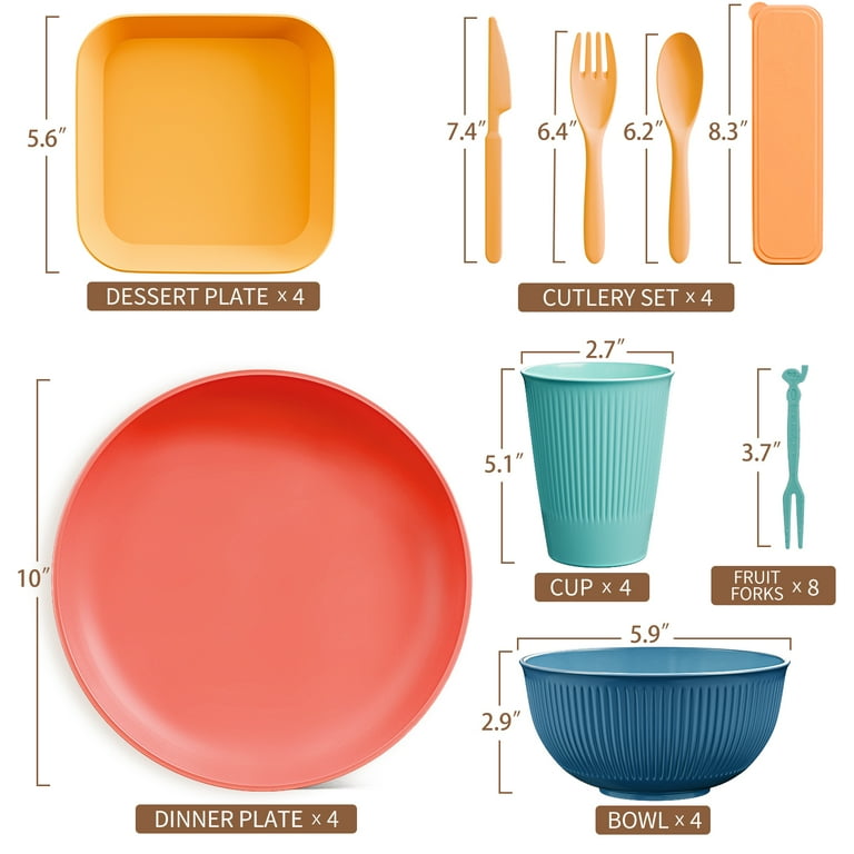 TINANA Wheat Straw Dinnerware Set, 36 PCS Unbreakable Plates Bowls