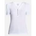 thumbnail image 6 of Scenario Women's V-Neck Henley Top with Short Puff Sleeves, Sizes XS-XXXL, 6 of 6