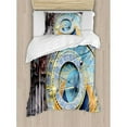thumbnail image 3 of Clock Duvet Cover Set, Prague Astronomical Clock in the Old Town an European Medieval Landmark of City, Decorative 3 Piece Bedding Set with 2 Pillow Shams, King Size, Blue and Yellow, by Ambesonne, 3 of 3