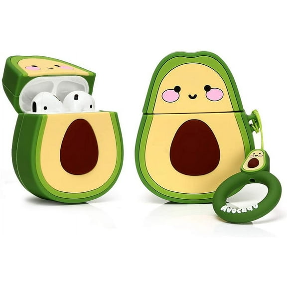 LEWOTE Airpods Silicone Case Funny Cute Cover Compatible for Apple Airpods 1&2[Fruit and Vegetable Series][Best Gift for Girls or Couples](Avocado)