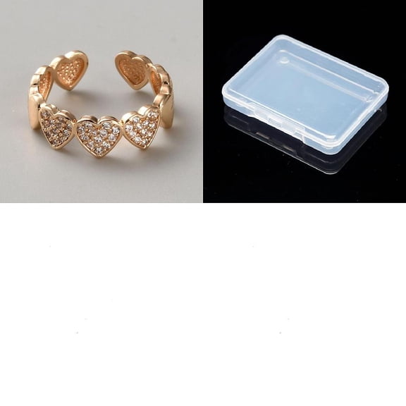 1Pcs Heart Brass Rhinestone Cuff Rings Adjustable Open Rings for Women Birthday Festival Personalized Jewelry Light Gold 5.5mm