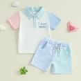 thumbnail image 2 of Vintage Baby Clothes Girl Baby Take Home Outfits, Mother's Day Infant and Toddler Clothing Girls Short Sleeve Collar Color Contrasting T-shirt Top+Elastic Waist Shorts Two Piece Set, 2 of 8