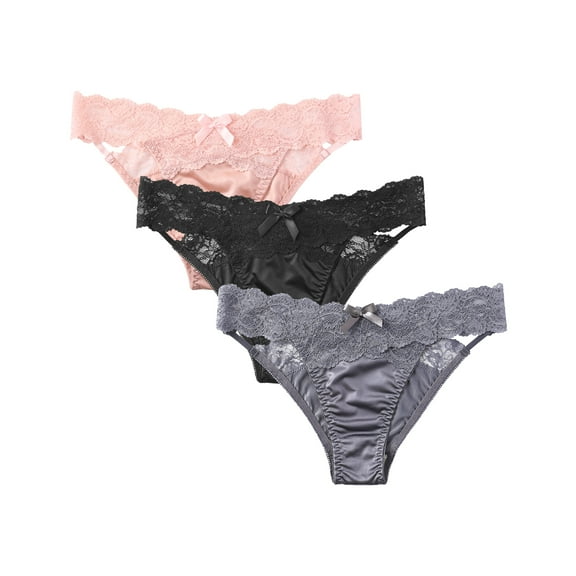 CINOON Lace Underwear for Women Sexy Invisible Briefs Floral Hollow out Panties, 3-Pack, M, L.