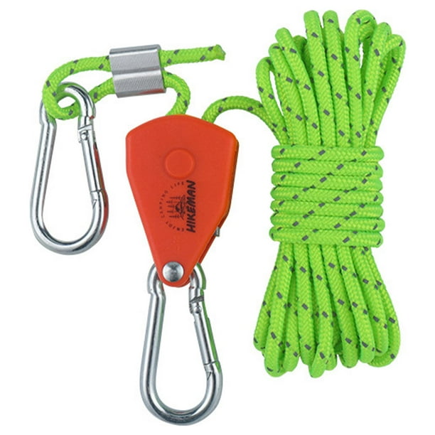 Suspensión de cuerda de trinquete de polea ajustable reflectante para acampar senderismo antideslizante 4mm 4m Verde Claro Zulema Cuerda de viento de tienda