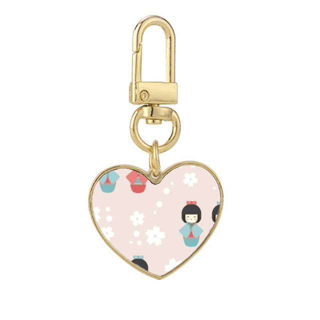 Art Repeat Japan Pattern Art Deco Fashion Gold Heart Keychain Metal Keyring Holder