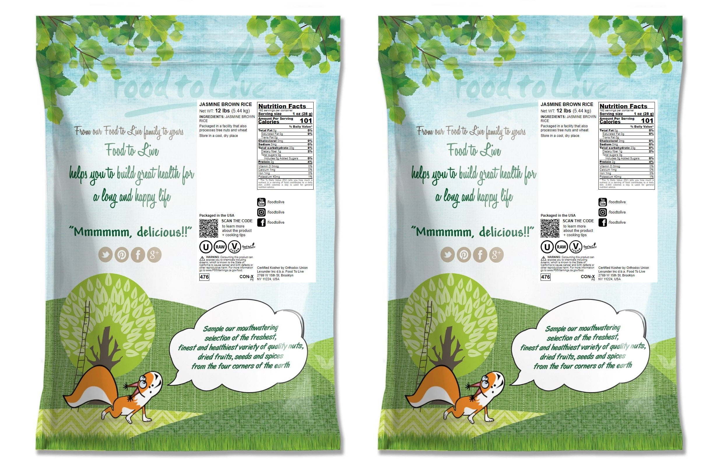 Jasmine Brown Rice, 24 Pounds — Kosher, Raw, Vegan — by Food to Live