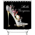 thumbnail image 2 of Juego de 4 cortinas de ducha de moda, con diseño de hortensias de color rosa intenso, lápiz labial brillante, maquillaje, cosméticos, decoración de baño, cortina de ducha de tela negra impermeable,, 2 of 7