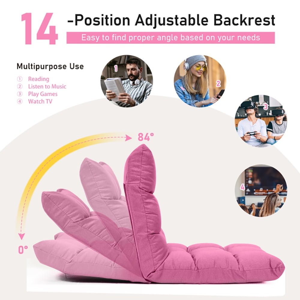 Finihen Folding Lazy Sofa Chair, 14-Position Adjustable Folding Lazy Gaming Sofa, for Living Room, Bedroom, for Gaming, Reading, Pink Finihen Folding Lazy Sofa Chair, 14-Position Adjustable Folding Lazy Gaming Sofa, for Living Room, Bedroom, for Gaming, Reading, Pink
