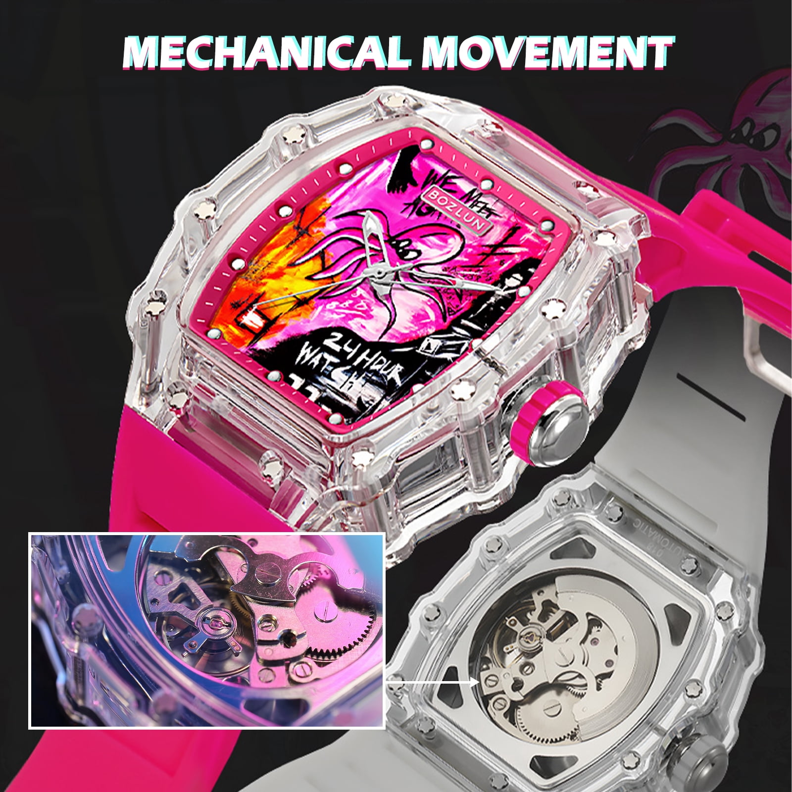 BOZLUN Men Watch Luxury Automatic Mechanical Watches Self Winding, Luminous Waterproof 3D Dial Watches for Man