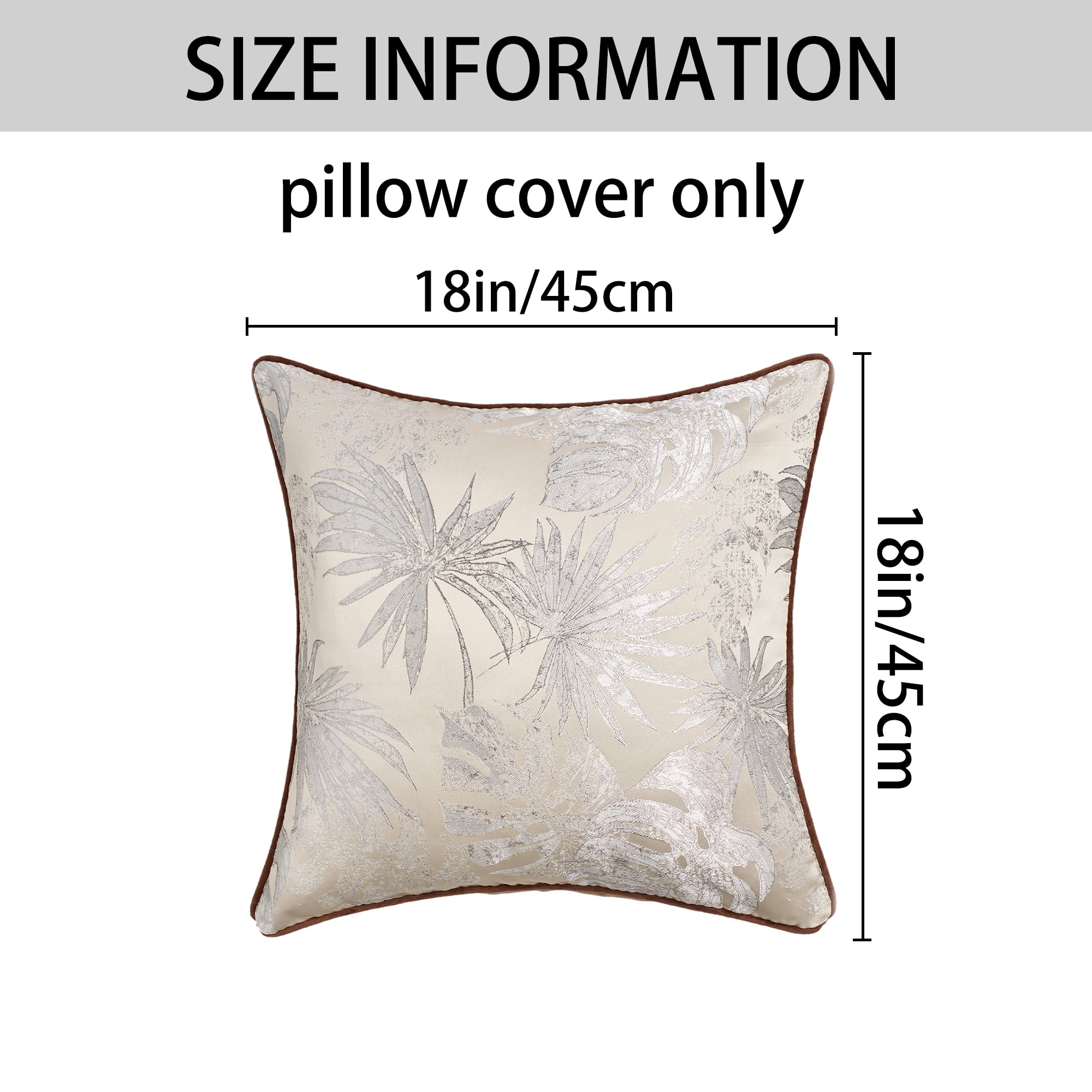 Unique Bargains 2pcs Velvet Tropical Leaf Jacquard Pillow Cover 18" x 18" Grey
