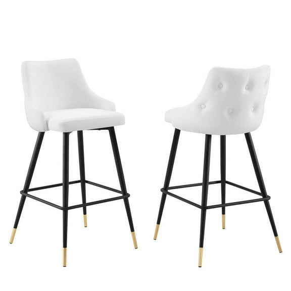 Modway Adorn Performance Velvet Bar Stool Set of 2 in White
